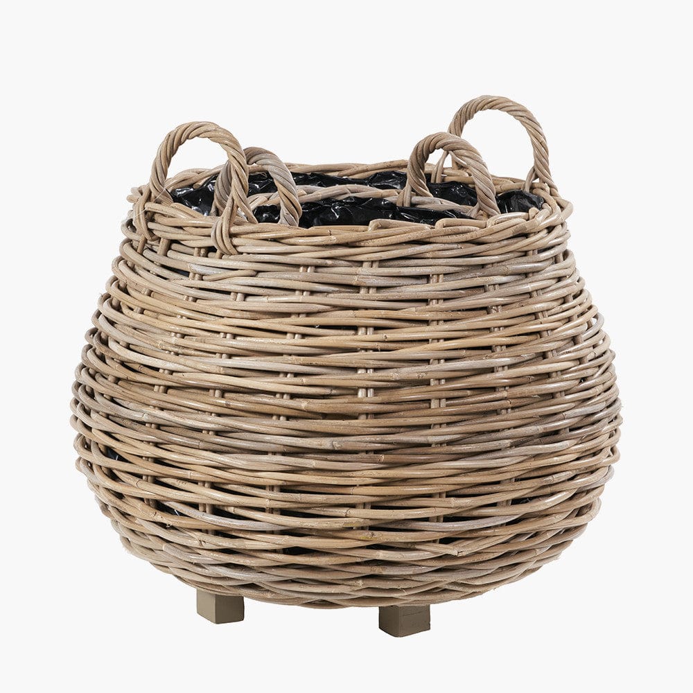 Pacific Lifestyle Accessories Tobs S/2 Indoor Outdoor Grey Kubu Rattan Bulbous Basket Planters House of Isabella UK
