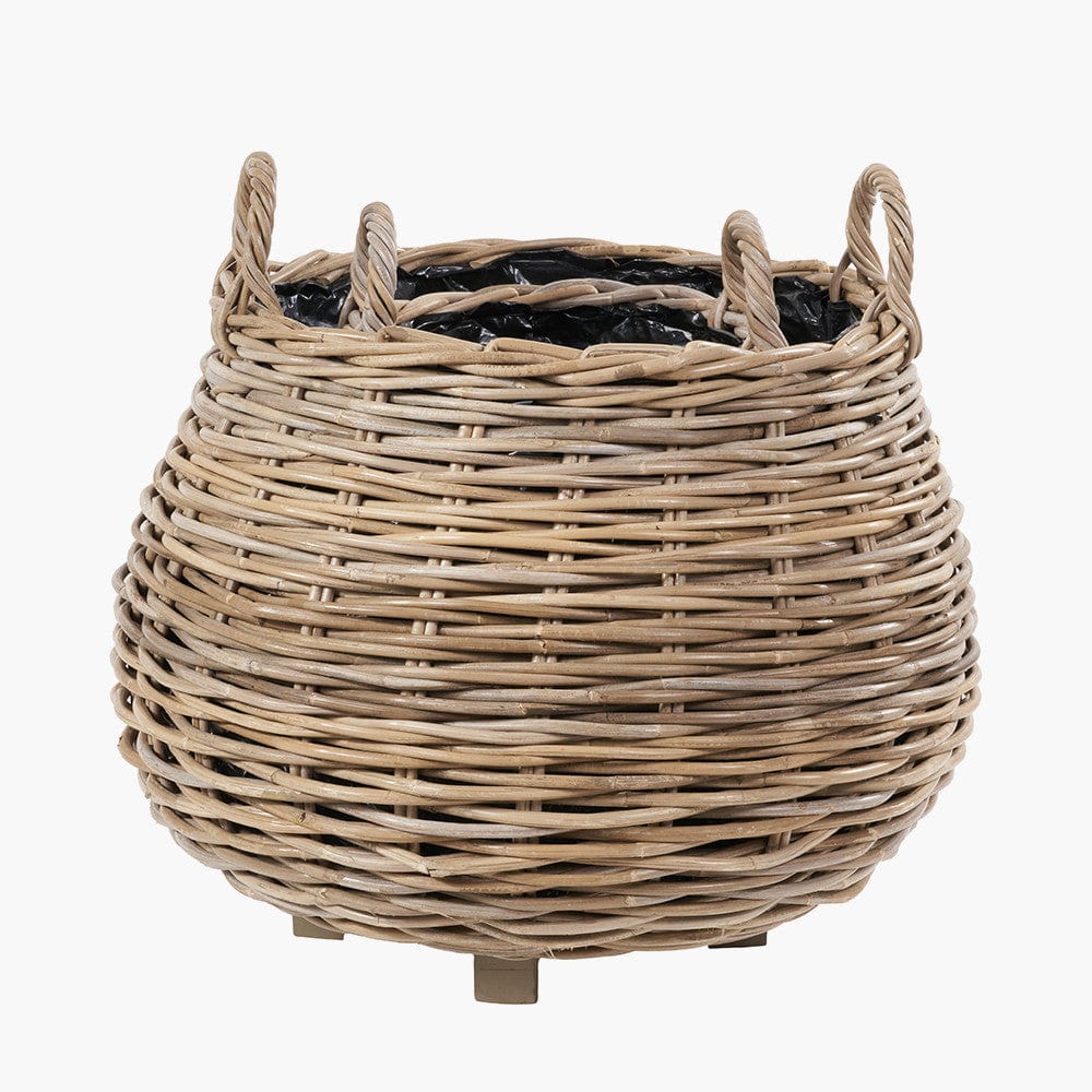 Pacific Lifestyle Accessories Tobs S/2 Indoor Outdoor Grey Kubu Rattan Bulbous Basket Planters House of Isabella UK