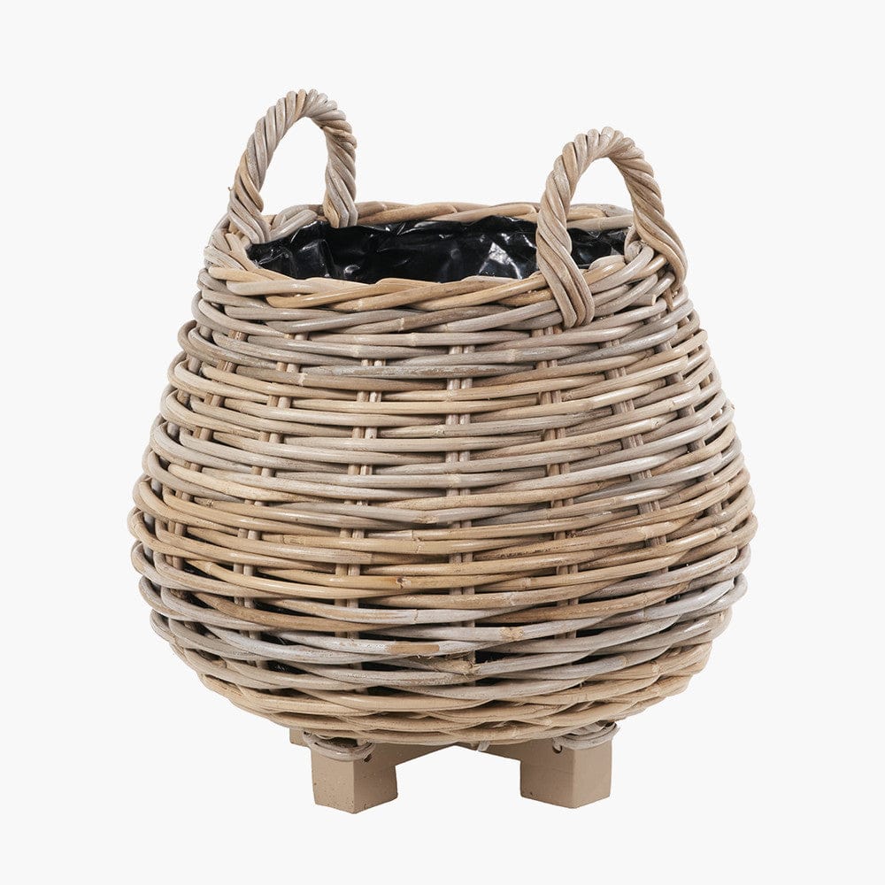 Pacific Lifestyle Accessories Tobs S/2 Indoor Outdoor Grey Kubu Rattan Bulbous Basket Planters House of Isabella UK