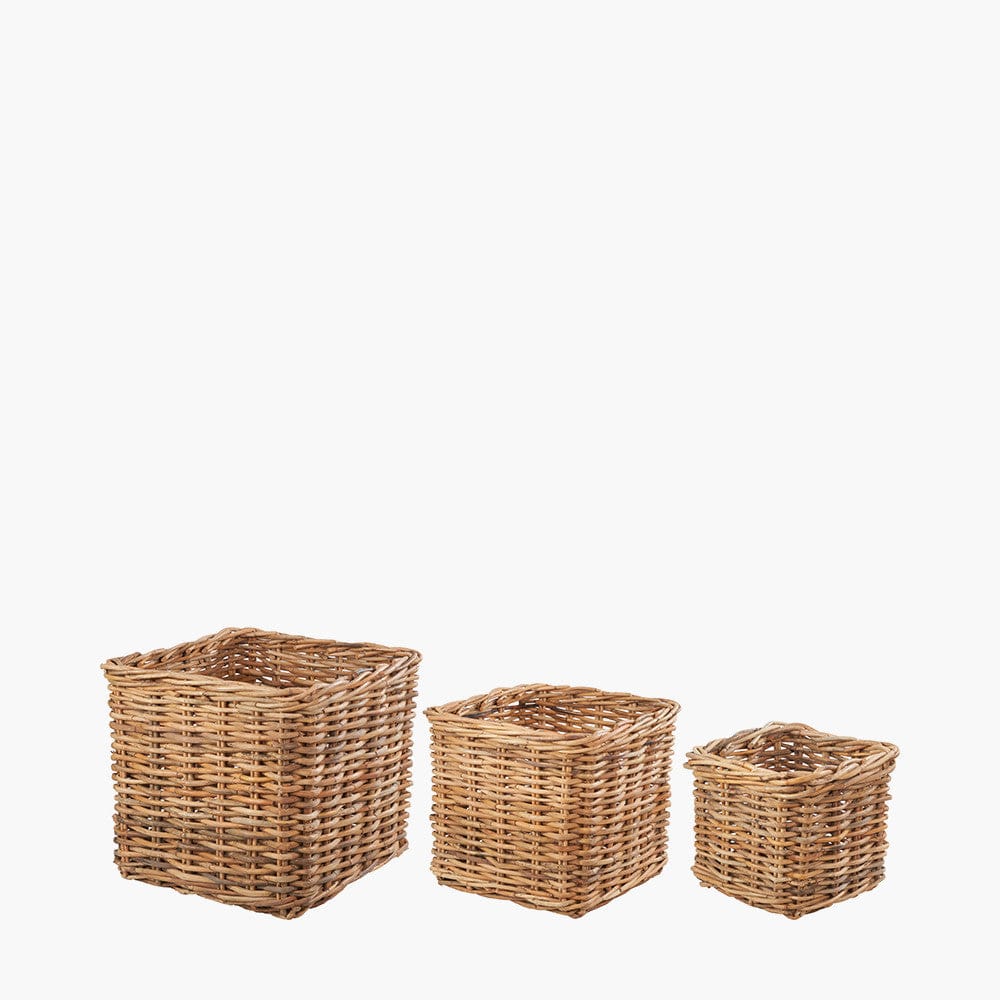 Tobs S/3 Chunky Natural Rattan Square Log Baskets.