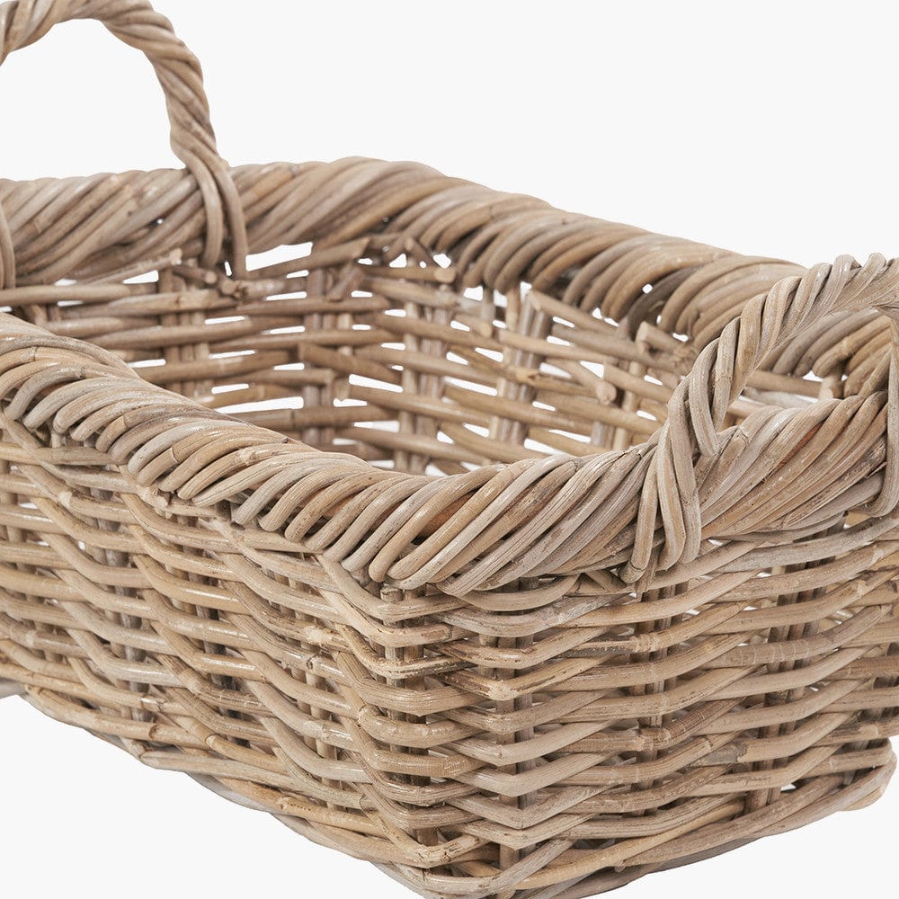 Tobs S/3 Grey Kubu Rattan Oval Shopping Basket with 2 Rectangular Storage Baskets.