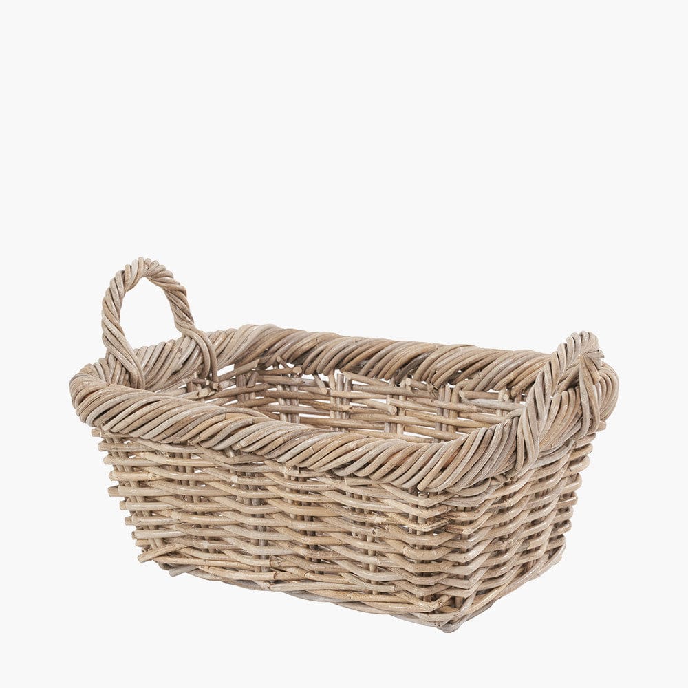 Tobs S/3 Grey Kubu Rattan Oval Shopping Basket with 2 Rectangular Storage Baskets.