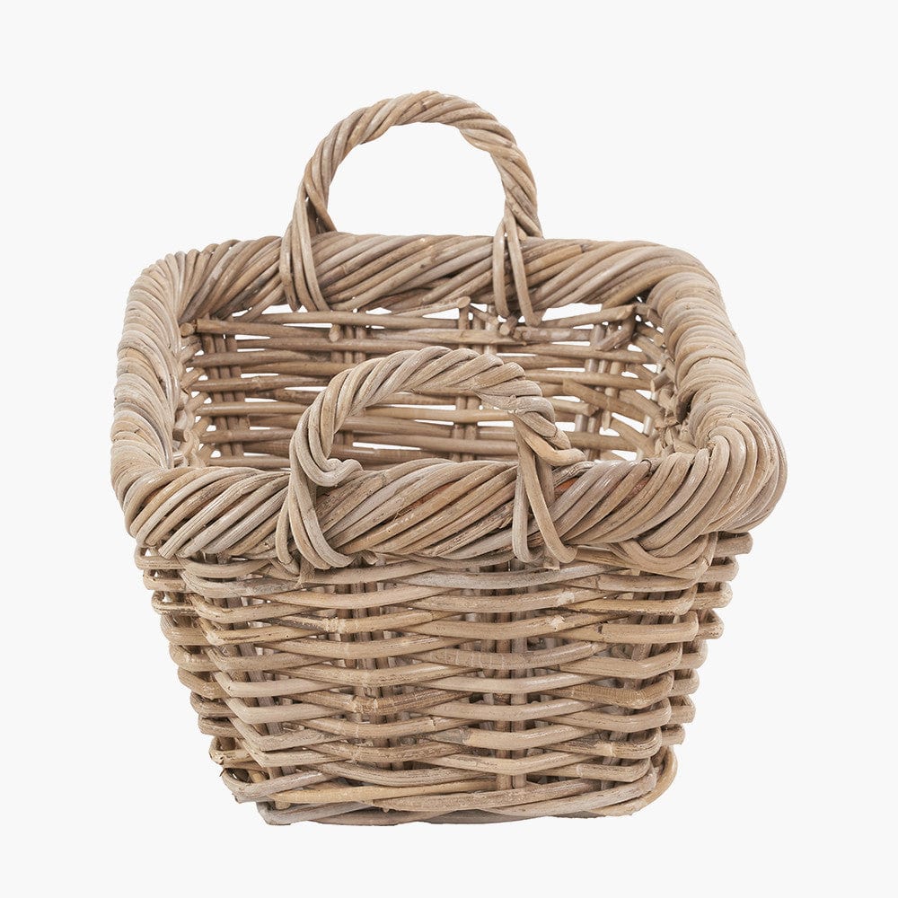 Tobs S/3 Grey Kubu Rattan Oval Shopping Basket with 2 Rectangular Storage Baskets.