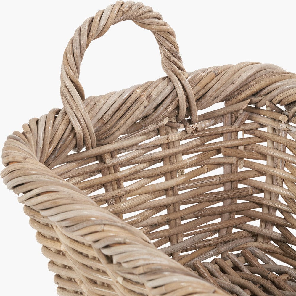 Tobs S/3 Grey Kubu Rattan Oval Shopping Basket with 2 Rectangular Storage Baskets.