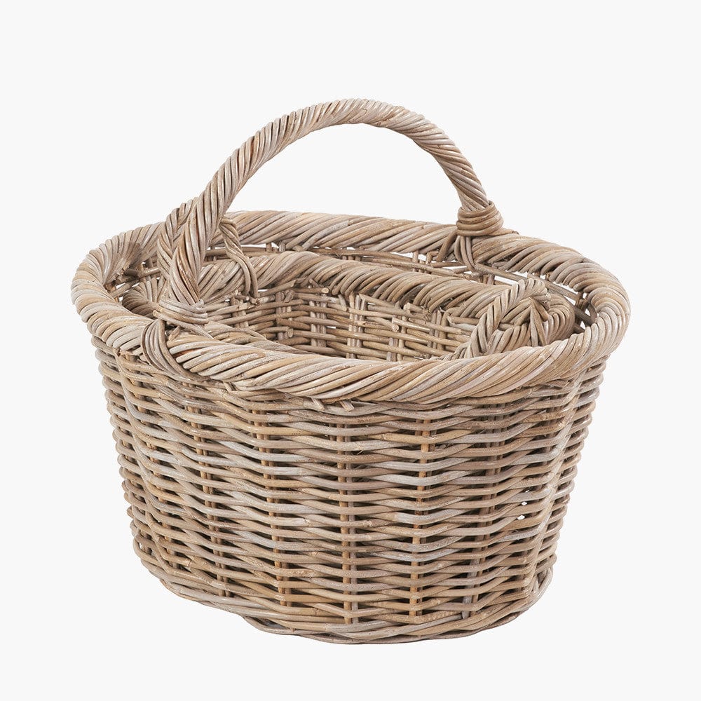Tobs S/3 Grey Kubu Rattan Oval Shopping Basket with 2 Rectangular Storage Baskets.