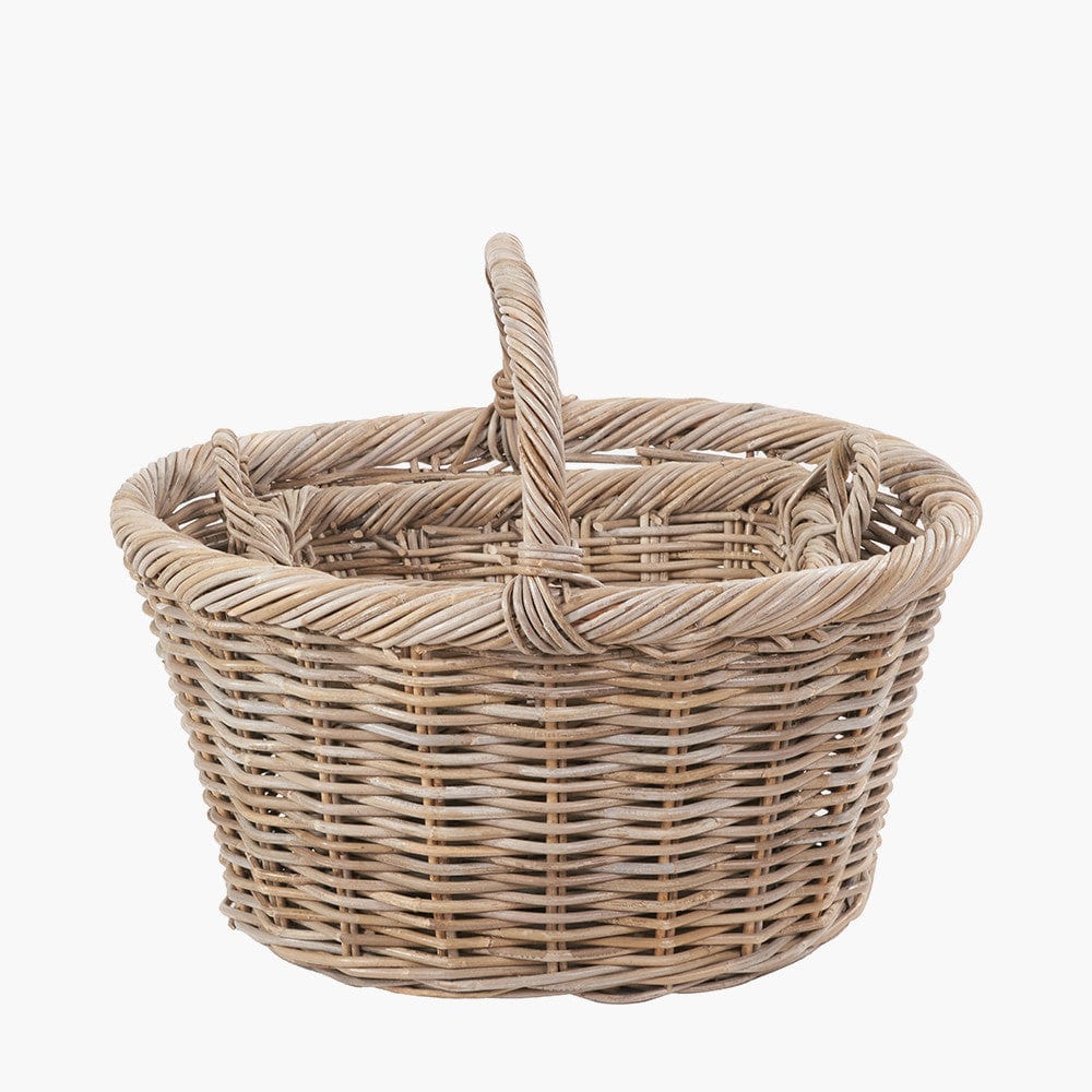 Tobs S/3 Grey Kubu Rattan Oval Shopping Basket with 2 Rectangular Storage Baskets.