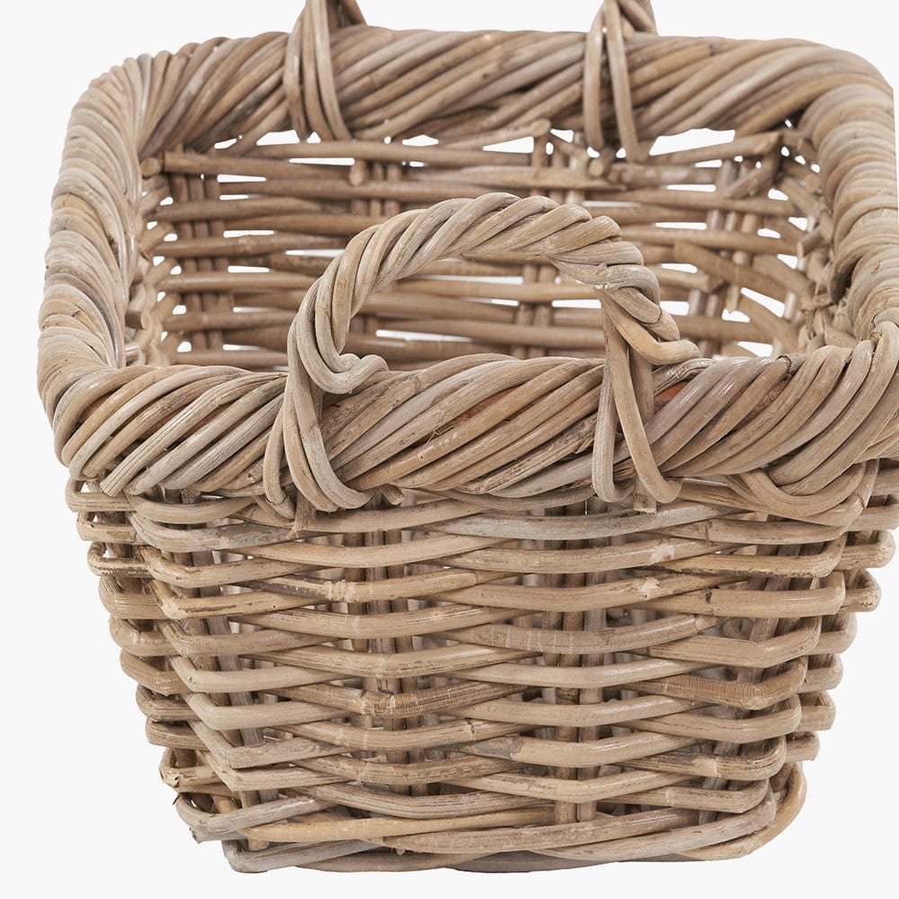 Tobs S/3 Grey Kubu Rattan Oval Shopping Basket with 2 Rectangular Storage Baskets.
