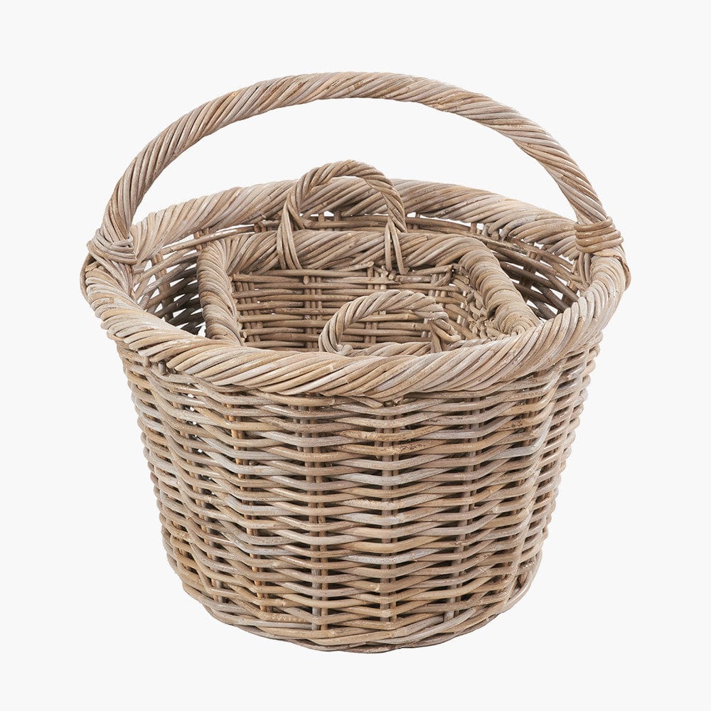 Tobs S/3 Grey Kubu Rattan Oval Shopping Basket with 2 Rectangular Storage Baskets.