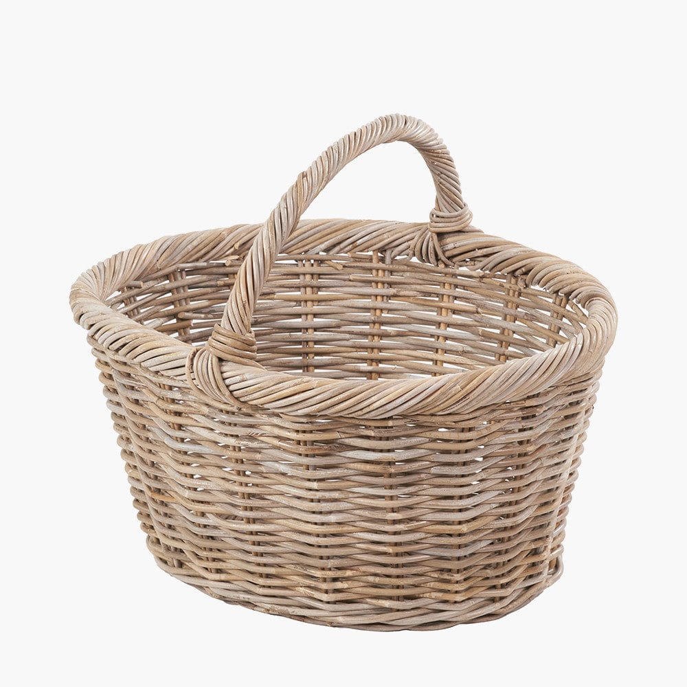 Tobs S/3 Grey Kubu Rattan Oval Shopping Basket with 2 Rectangular Storage Baskets.