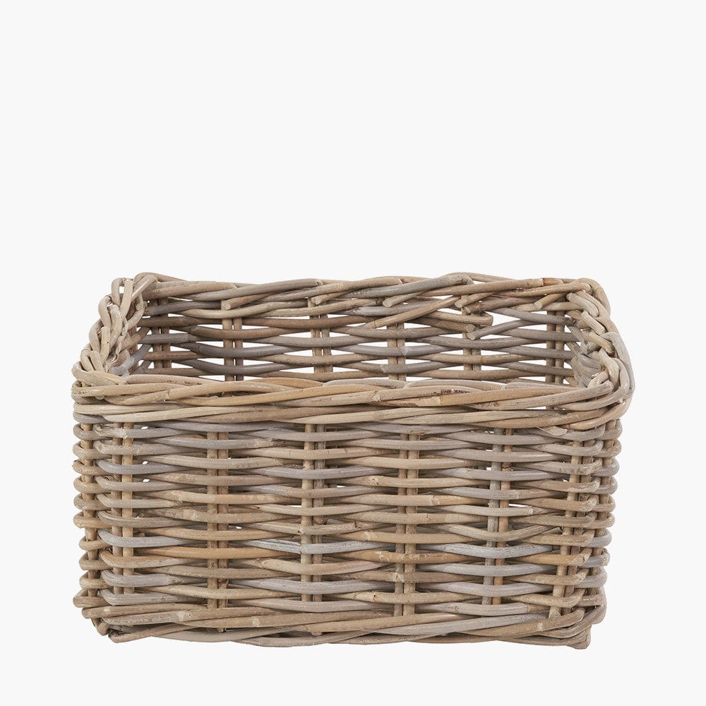 Tobs S/3 Grey Kubu Rattan Rectangular Storage Baskets with Inset Handles.