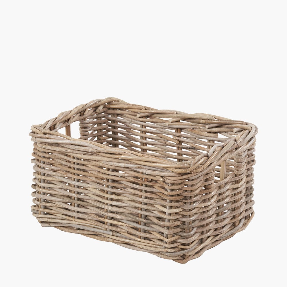 Tobs S/3 Grey Kubu Rattan Rectangular Storage Baskets with Inset Handles.