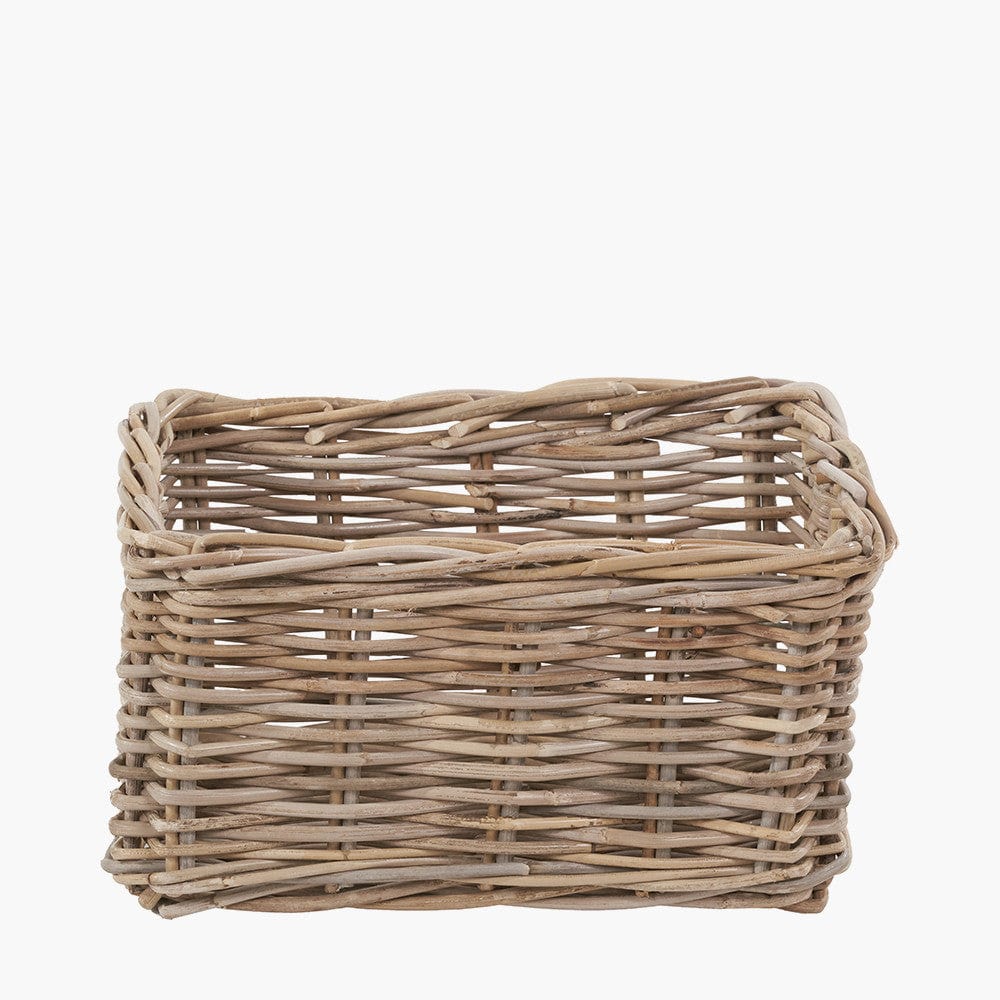 Tobs S/3 Grey Kubu Rattan Rectangular Storage Baskets with Inset Handles.