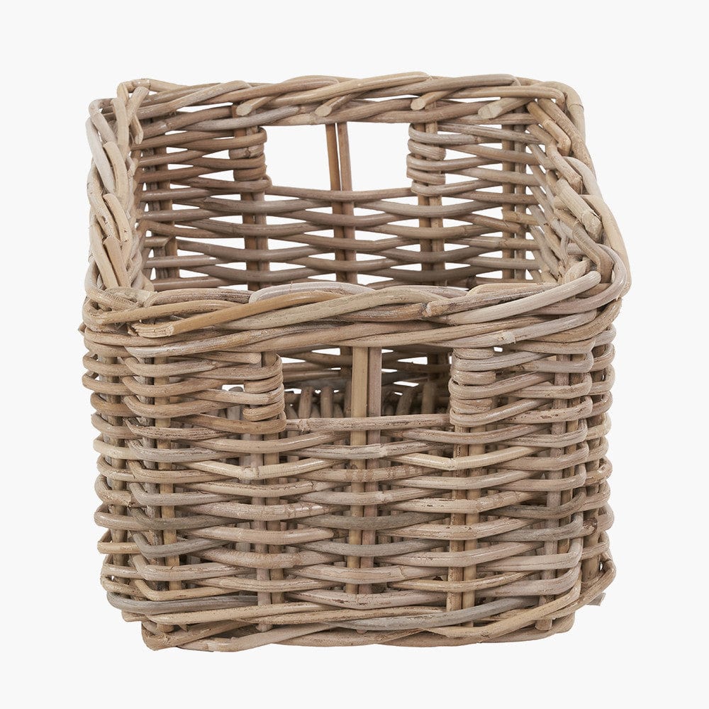 Tobs S/3 Grey Kubu Rattan Rectangular Storage Baskets with Inset Handles.