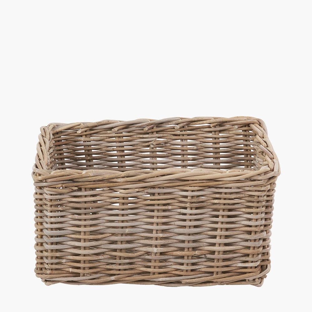 Tobs S/3 Grey Kubu Rattan Rectangular Storage Baskets with Inset Handles.