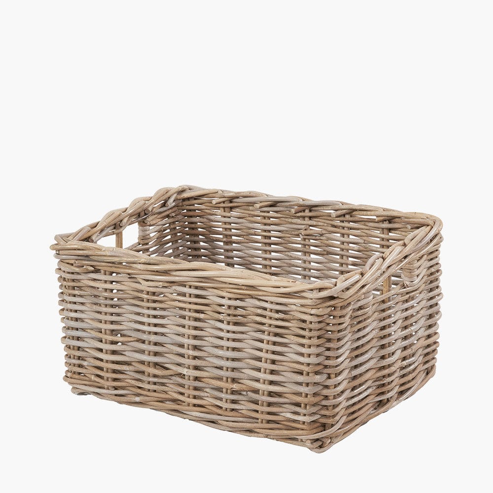 Tobs S/3 Grey Kubu Rattan Rectangular Storage Baskets with Inset Handles.