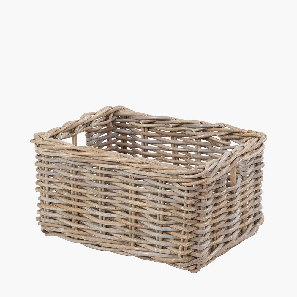 Tobs S/3 Grey Kubu Rattan Rectangular Storage Baskets with Inset Handles.