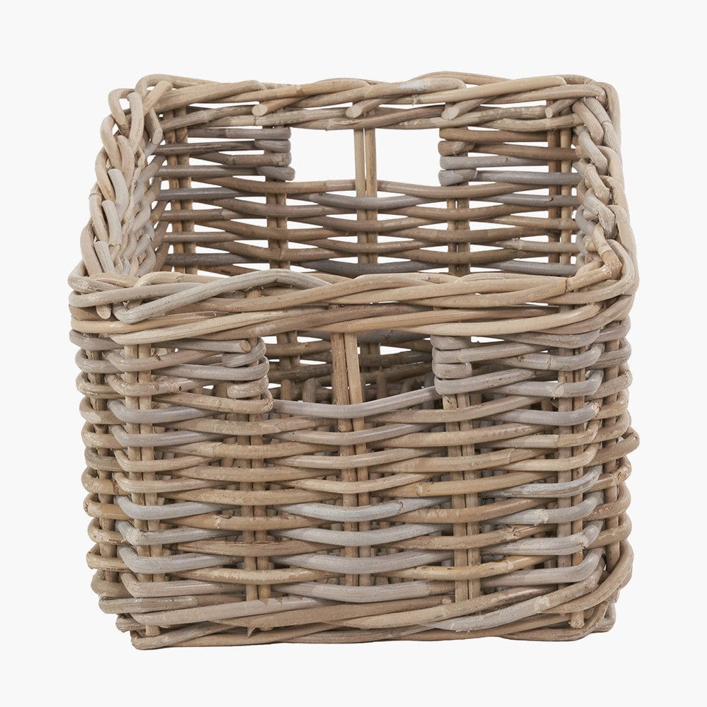 Tobs S/3 Grey Kubu Rattan Rectangular Storage Baskets with Inset Handles.