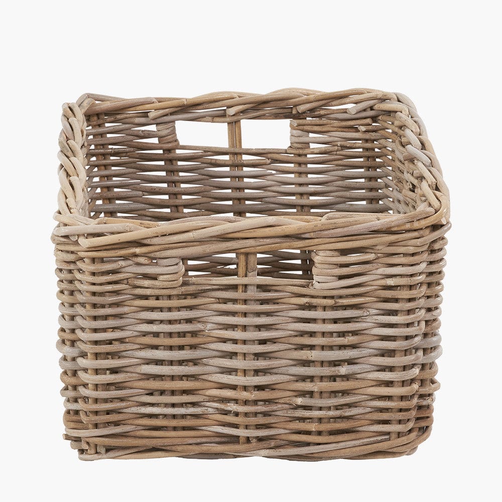 Tobs S/3 Grey Kubu Rattan Rectangular Storage Baskets with Inset Handles.