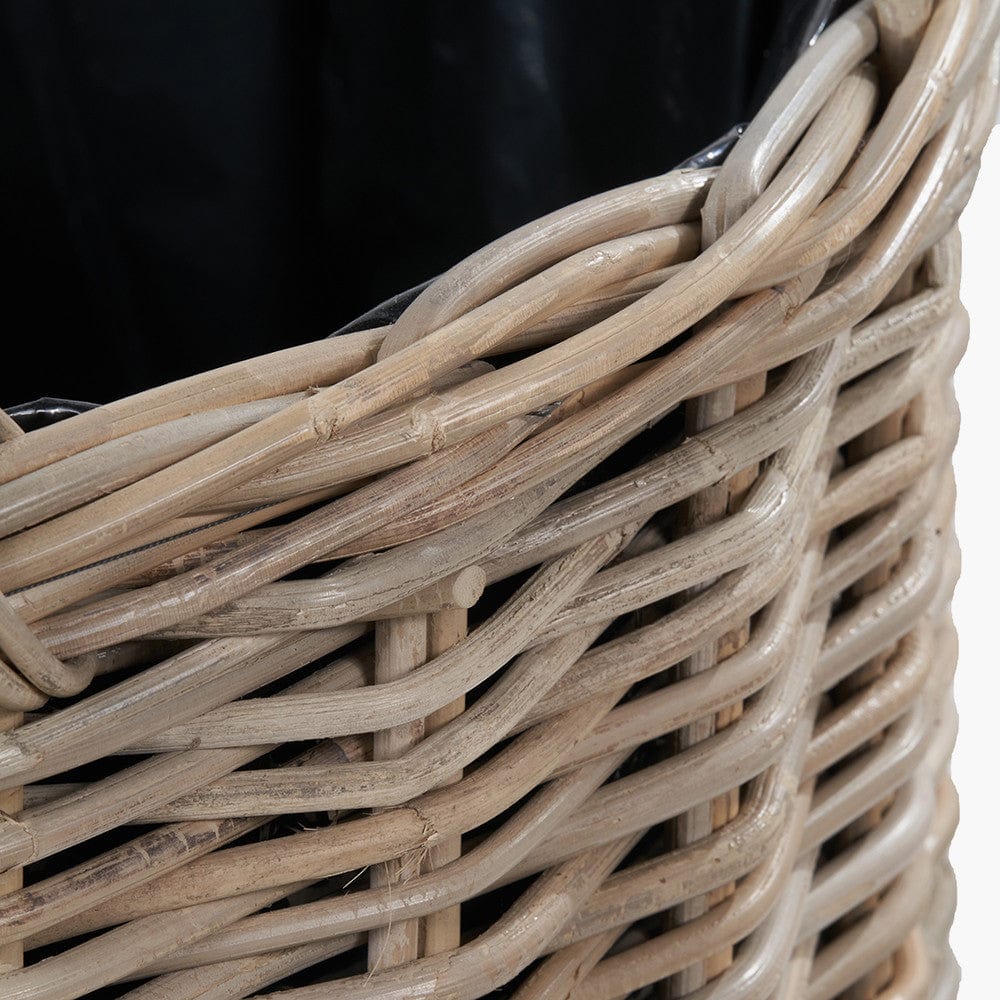 Tobs S/3 Indoor Outdoor Grey Kubu Rattan Round Basket Planters with Handles.