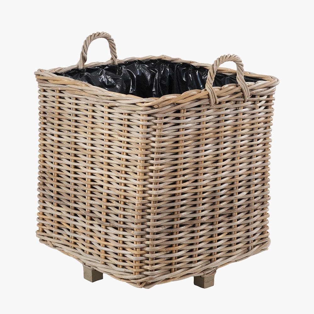 Tobs S/3 Indoor Outdoor Grey Kubu Rattan Square Basket Planters with Handles.