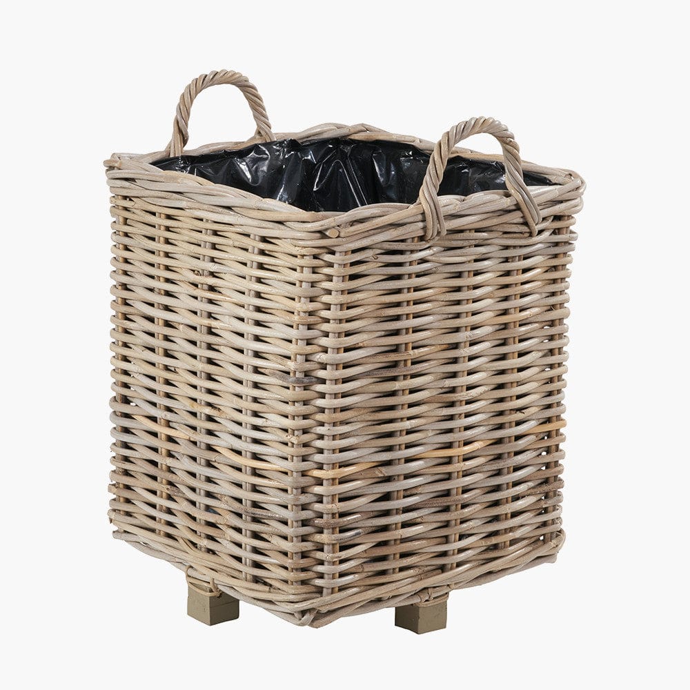 Tobs S/3 Indoor Outdoor Grey Kubu Rattan Square Basket Planters with Handles.
