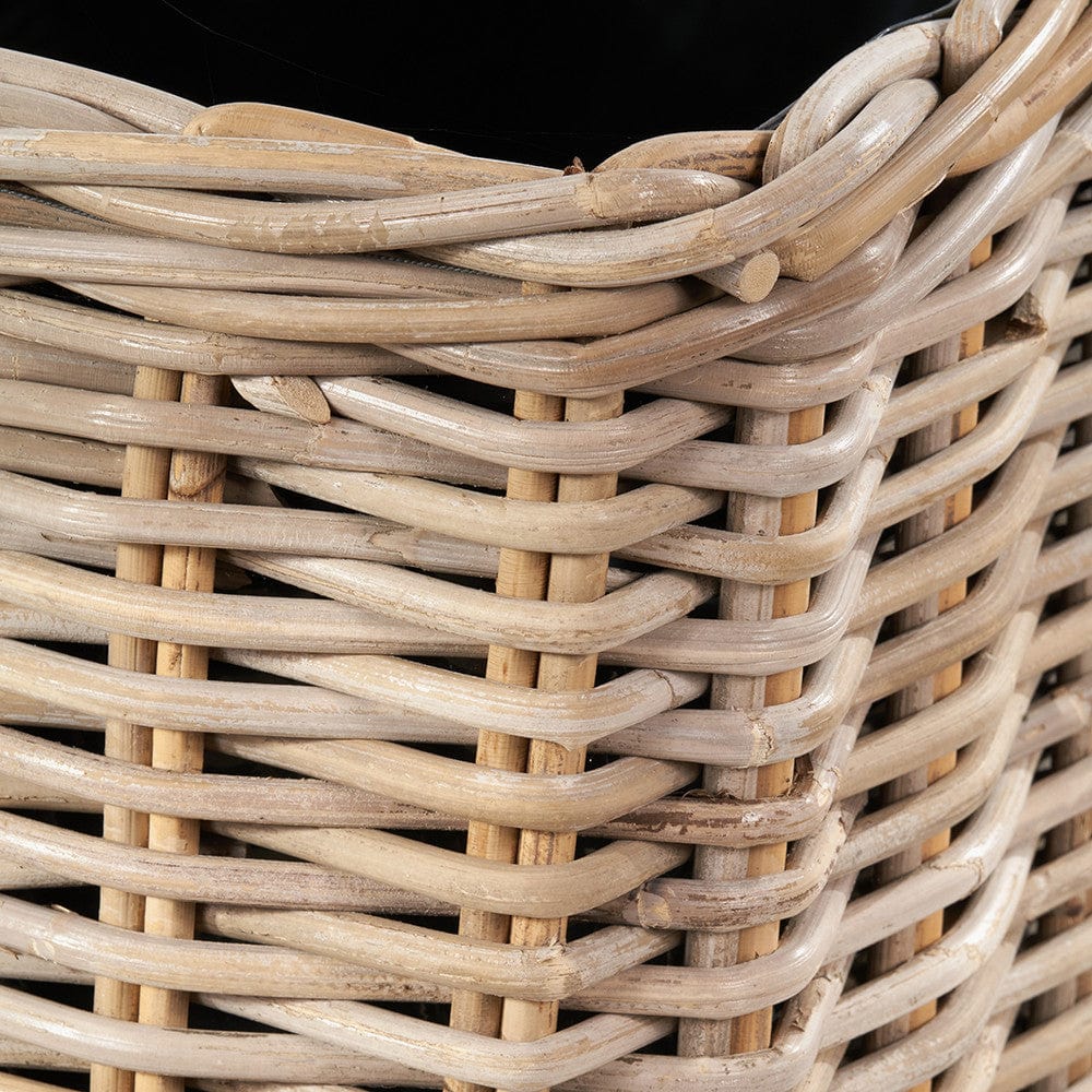 Tobs S/3 Indoor Outdoor Grey Kubu Rattan Square Basket Planters with Handles.