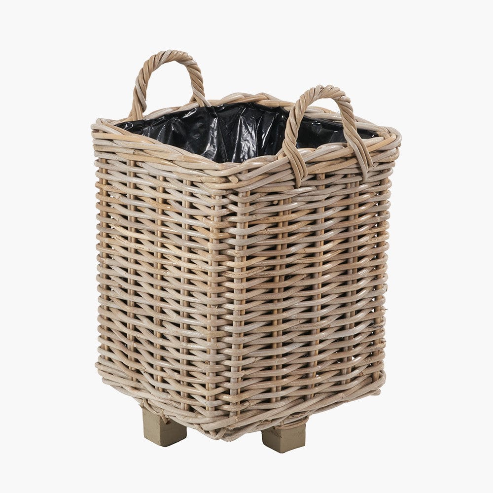Tobs S/3 Indoor Outdoor Grey Kubu Rattan Square Basket Planters with Handles.
