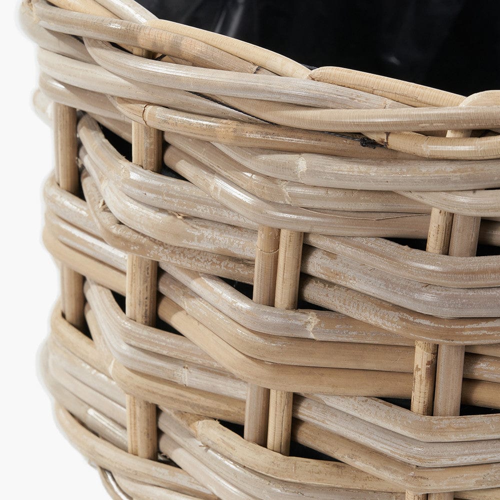 Tobs S/3 Indoor Outdoor Grey Kubu Rattan Triple Weave Round Basket Planters.