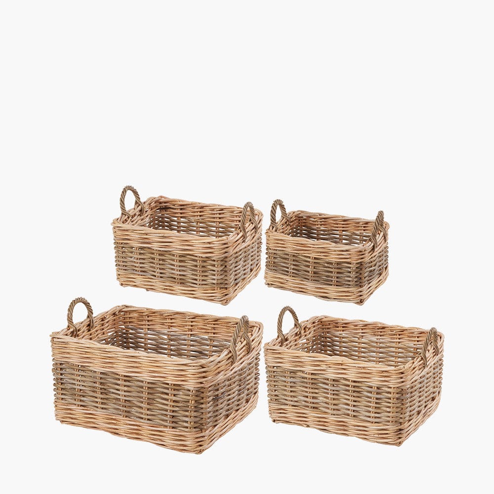 Tobs S/4 Grey and White Kubu Rattan Rectangular Storage Baskets.