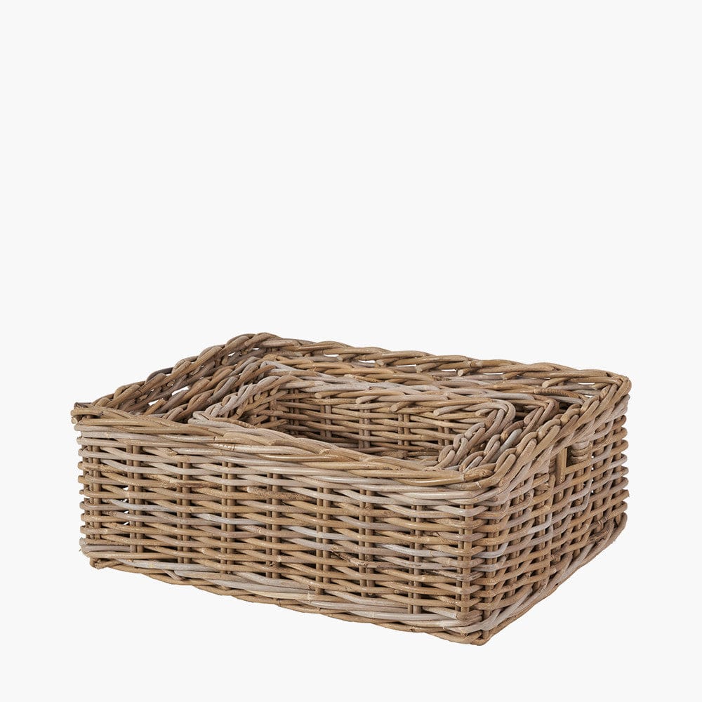 Tobs S/4 Grey Kubu Rattan Rectangular Storage Trays.