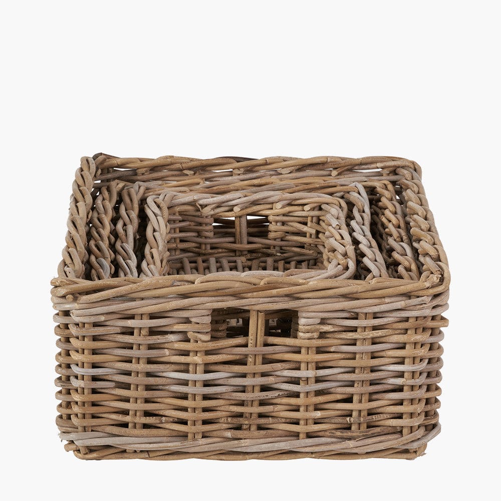 Tobs S/4 Grey Kubu Rattan Rectangular Storage Trays.