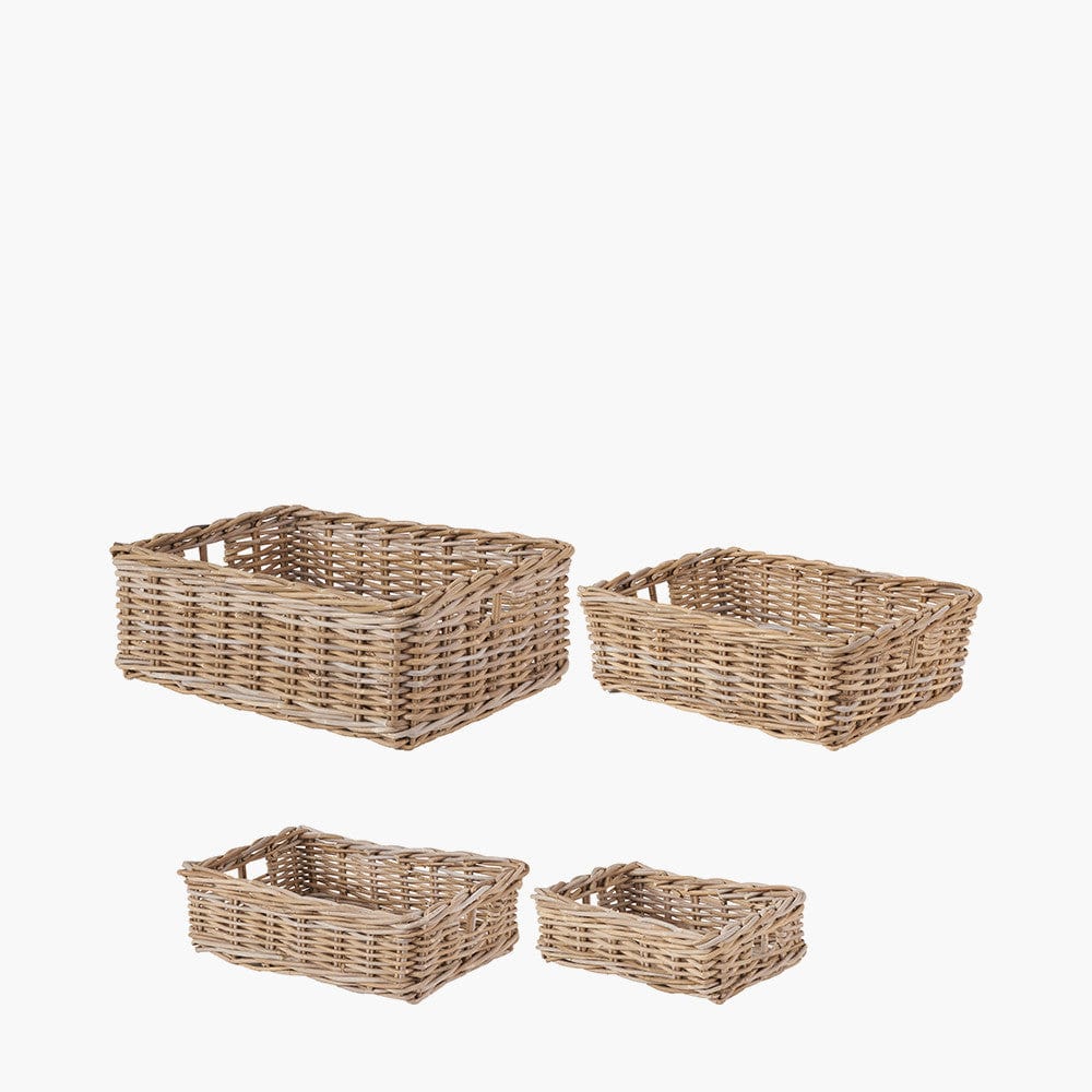 Tobs S/4 Grey Kubu Rattan Rectangular Storage Trays.