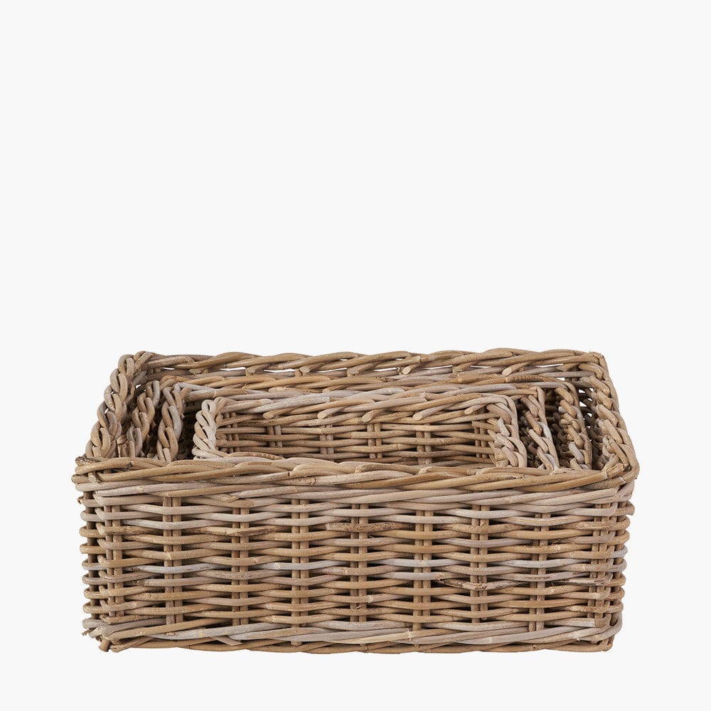 Tobs S/4 Grey Kubu Rattan Rectangular Storage Trays.