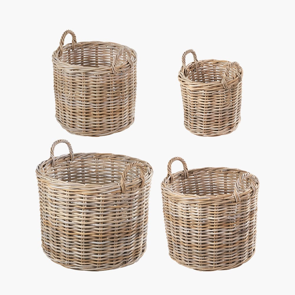 Tobs S/4 Grey Kubu Rattan Round Log Baskets.