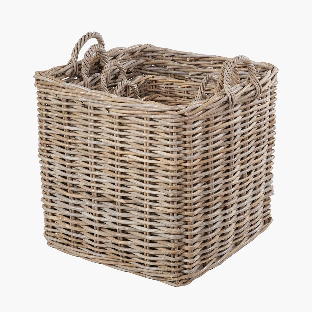 Pacific Lifestyle Accessories Tobs S/4 Grey Kubu Rattan Square Log Baskets House of Isabella UK
