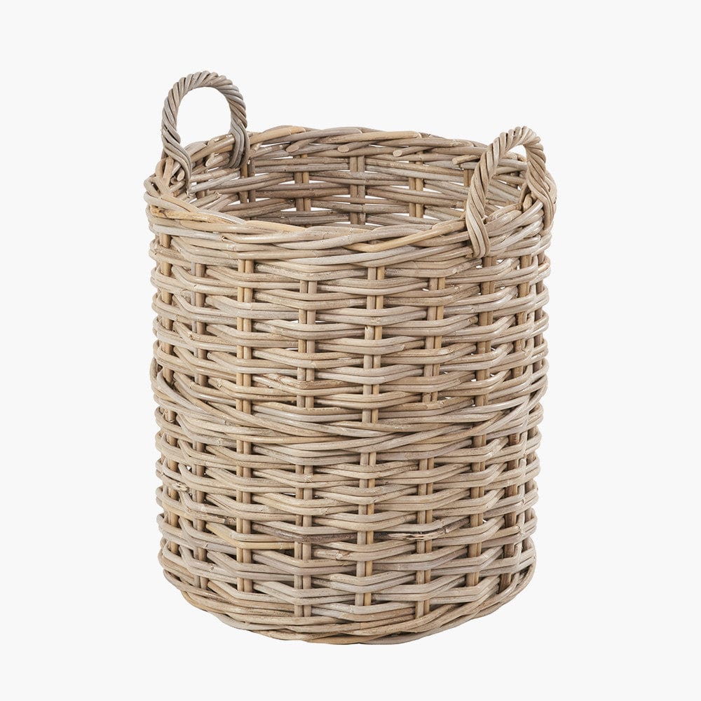Tobs S/4 Grey Kubu Rattan Tall Round Storage Baskets.