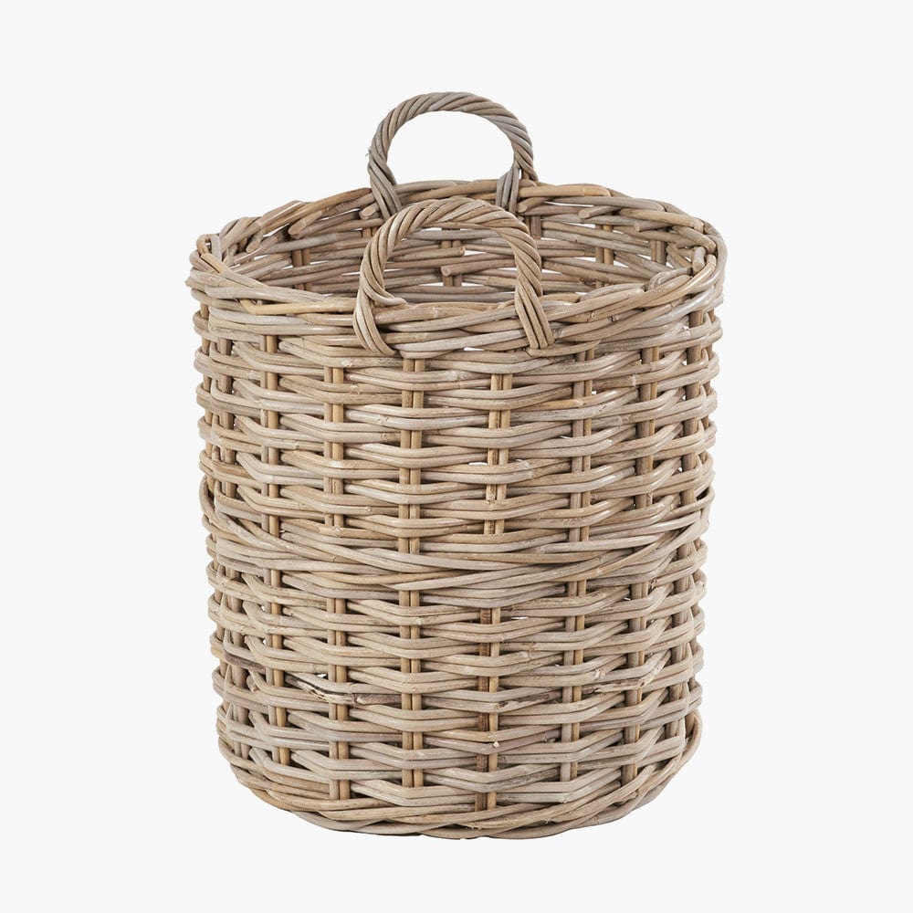 Tobs S/4 Grey Kubu Rattan Tall Round Storage Baskets.