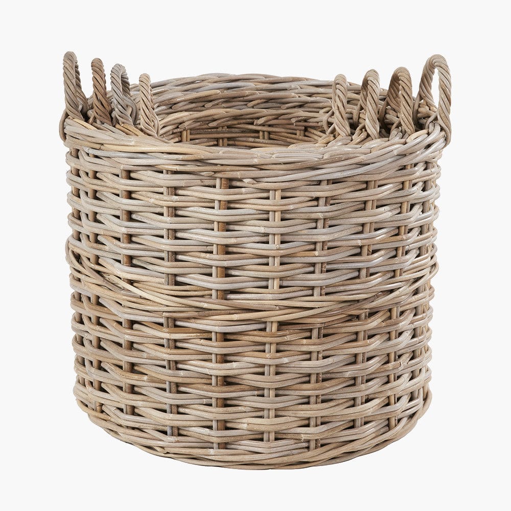 Tobs S/4 Grey Kubu Rattan Tall Round Storage Baskets.
