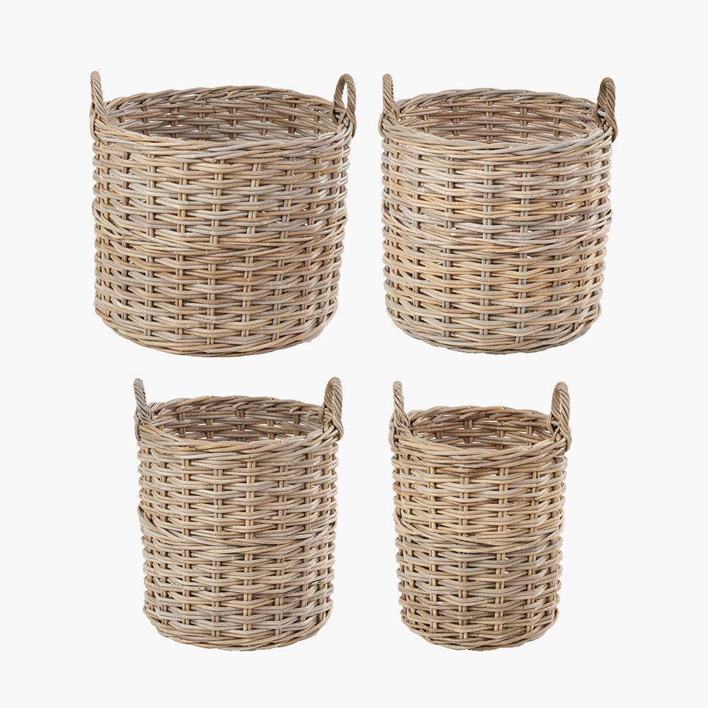 Tobs S/4 Grey Kubu Rattan Tall Round Storage Baskets.