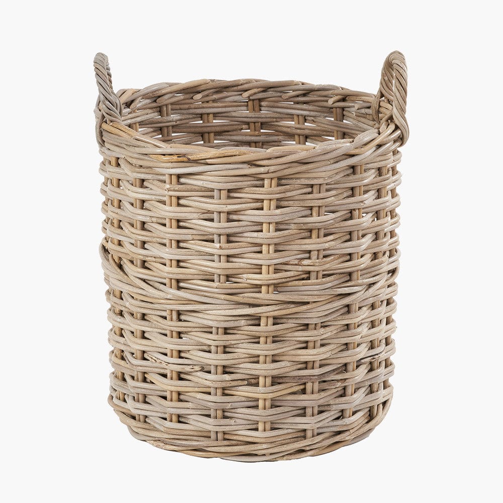 Tobs S/4 Grey Kubu Rattan Tall Round Storage Baskets.