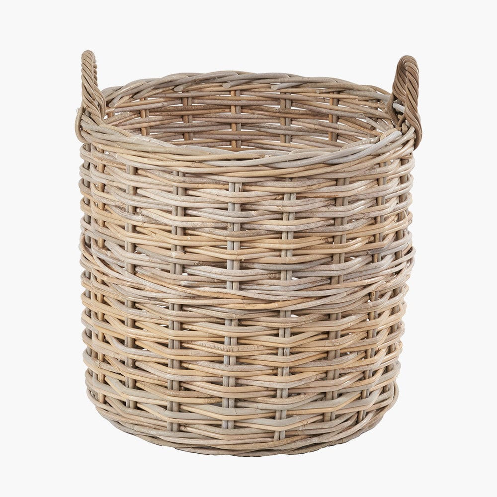 Tobs S/4 Grey Kubu Rattan Tall Round Storage Baskets.