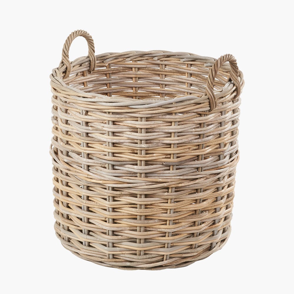 Tobs S/4 Grey Kubu Rattan Tall Round Storage Baskets.