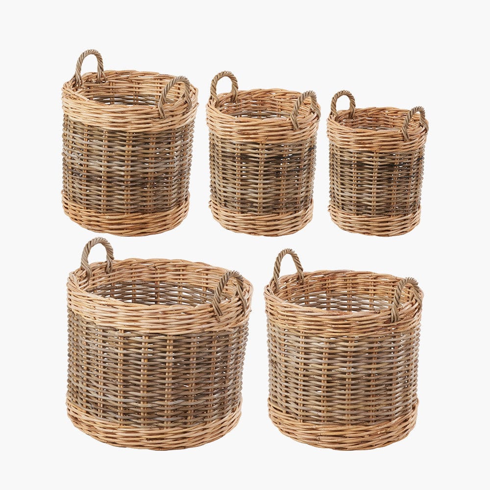 Tobs S/5 Grey and White Kubu Rattan Round Storage Baskets.