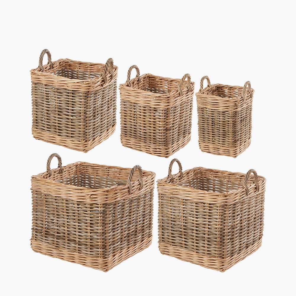 Tobs S/5 Grey and White Kubu Rattan Square Storage Baskets.