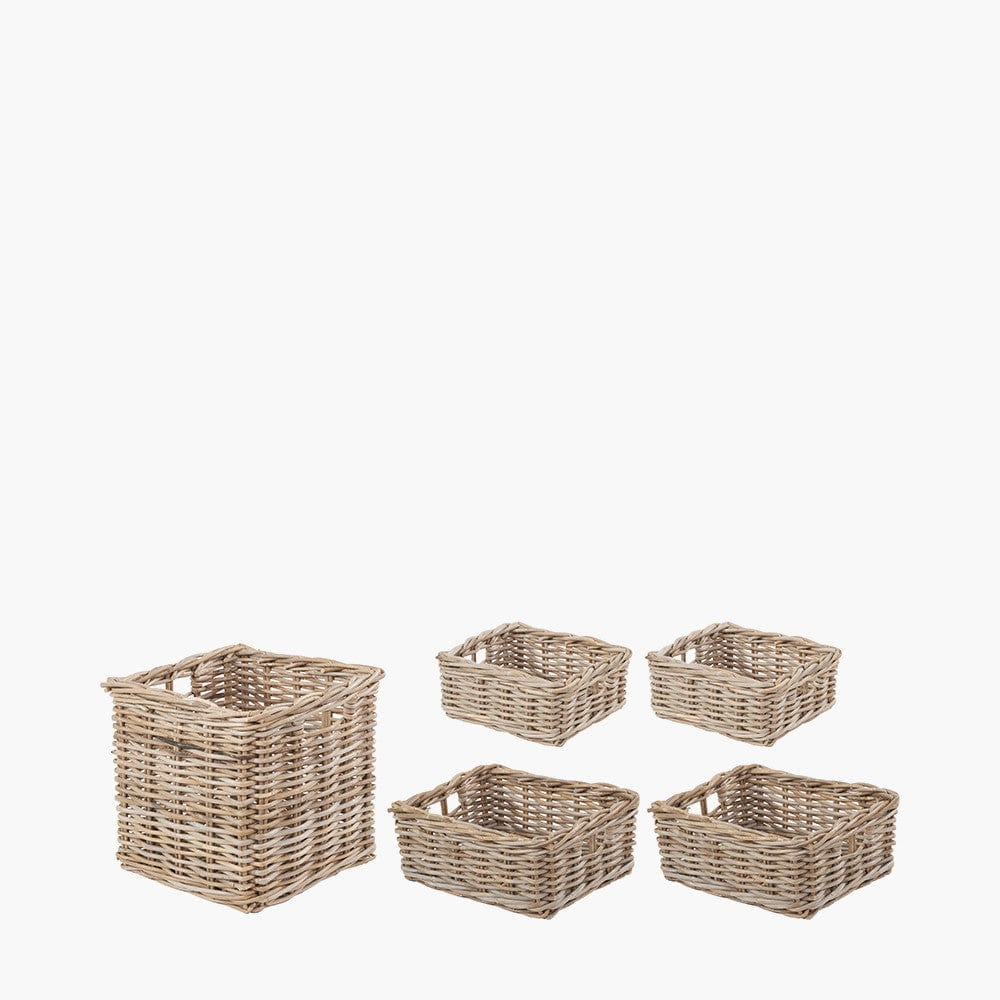 Tobs S/5 Grey Kubu Rattan Rectangular Storage Baskets.