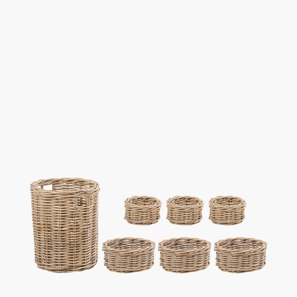 Tobs S/7 Grey Kubu Rattan Round Storage Baskets.