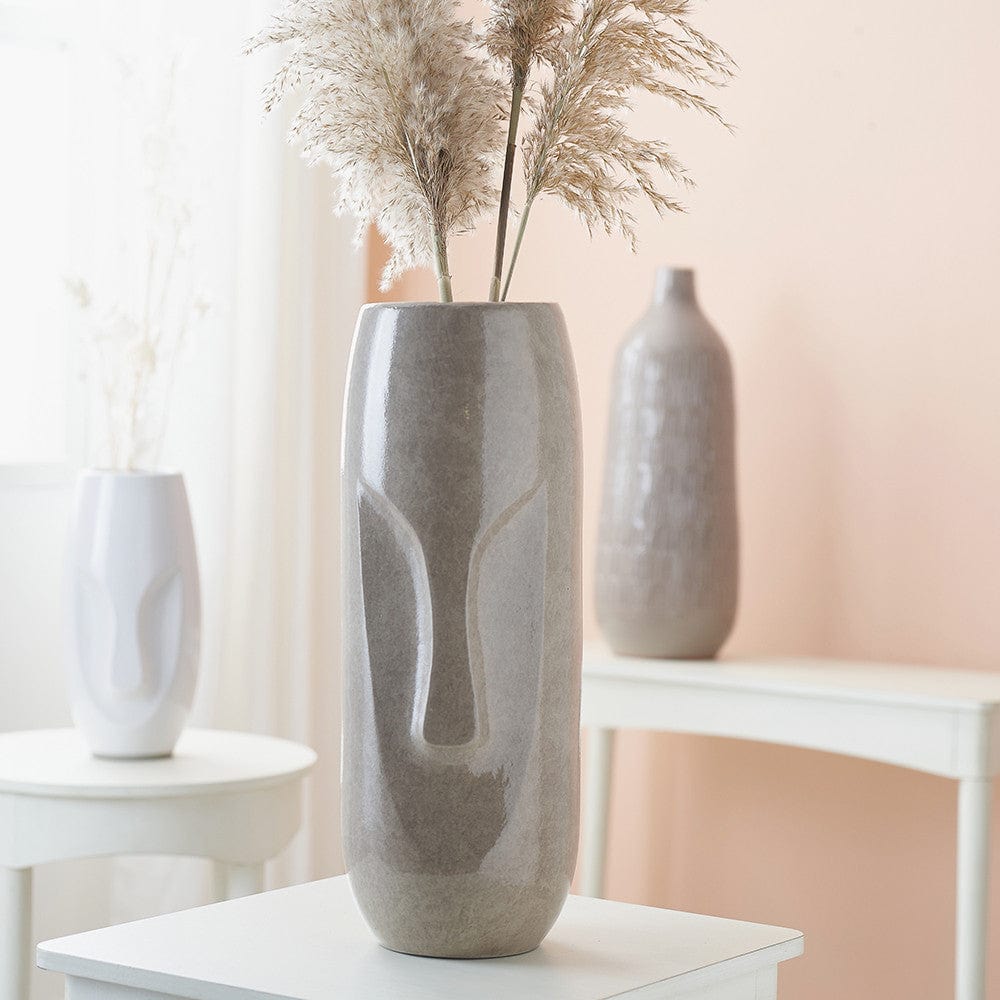 Visage Grey Stoneware Face Design Vase Tall.