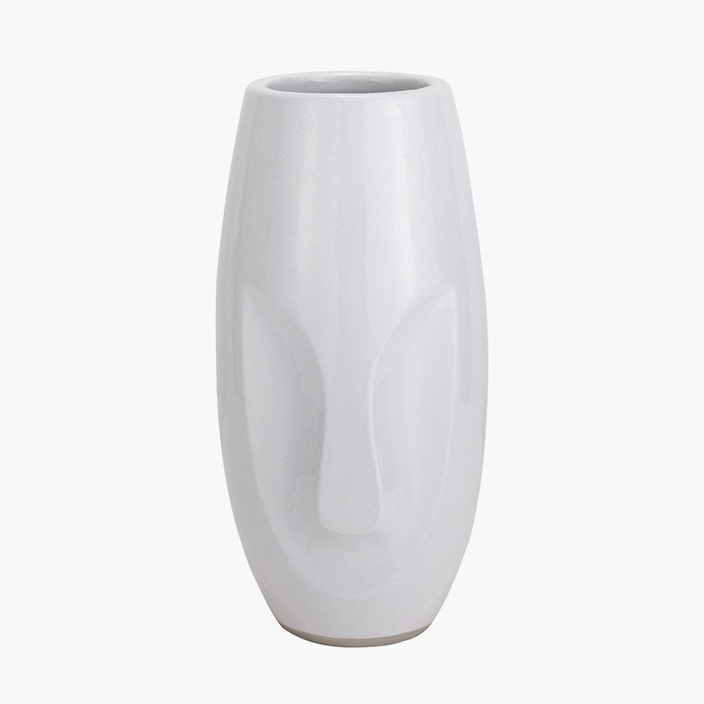 Visage White Stoneware Face Design Vase.