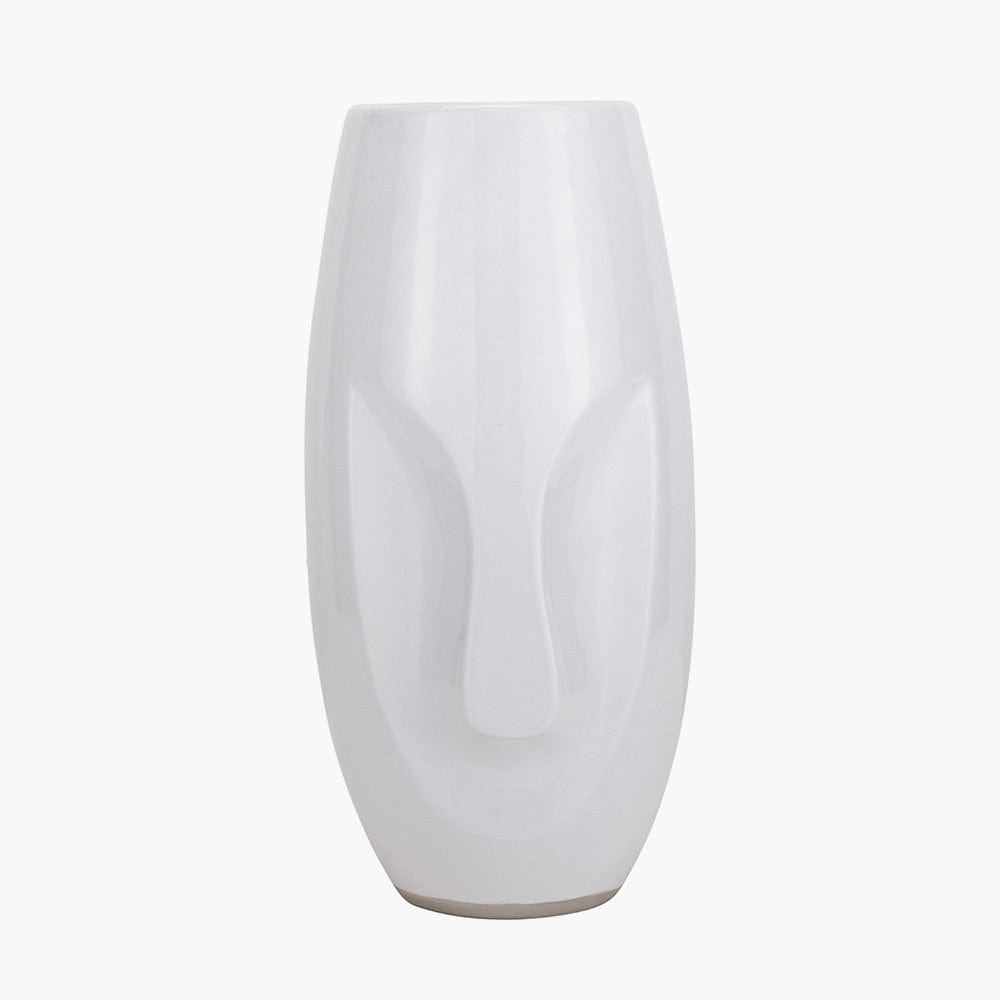 Visage White Stoneware Face Design Vase.