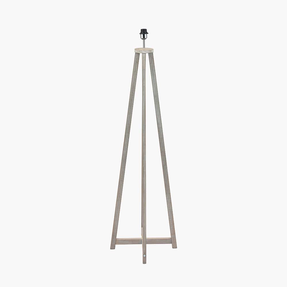 Whitby Grey Wash Wood Tapered 4 Post Floor Lamp Base with Henry 45cm White Handloom Cylinder Lampshade.